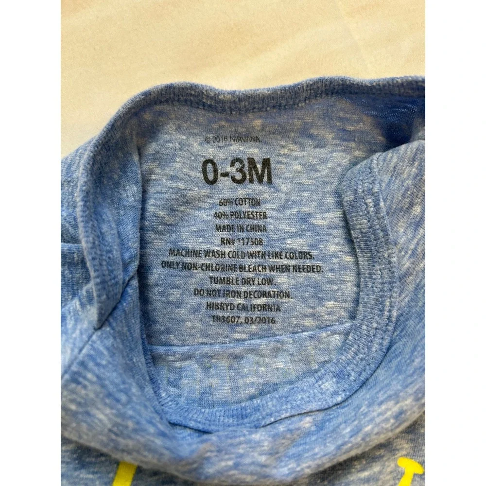 Grungecore Nirvana Baby Bodysuit Blue Heather Smiley Face Logo Romper 0-3‎ Month